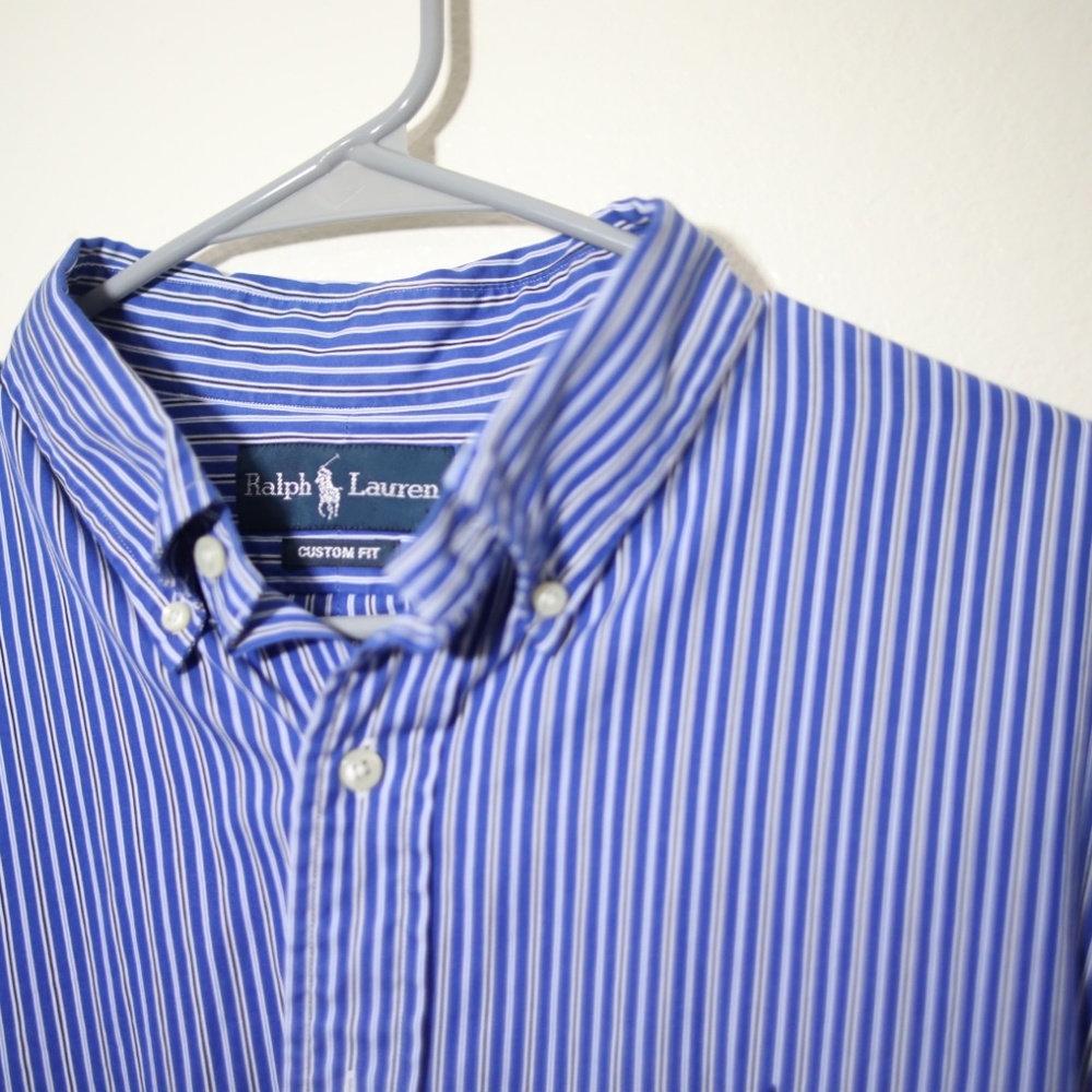 Ralph Lauren Blue and White Custom Fit Button Down